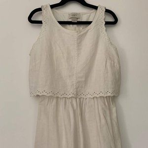 Loft Cream Linen Cutout Eyelet Dress